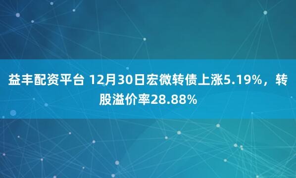 益丰配资平台 12月30日宏微转债上涨5.19%，转股溢价率28.88%